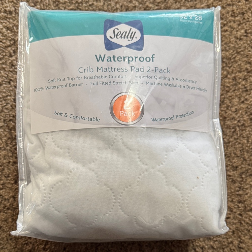 Sealy White Waterproof Crib Mattress Pad 2-Pack